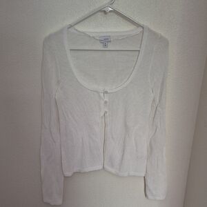 La Hearts White Scoop Neck Button-Front Cardigan